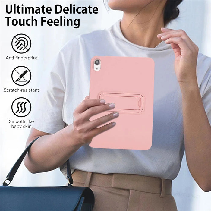 For iPad mini (2024) / (2021) Case TPU + PC Skin-Friendly Kickstand Tablet Cover - Pink - 6