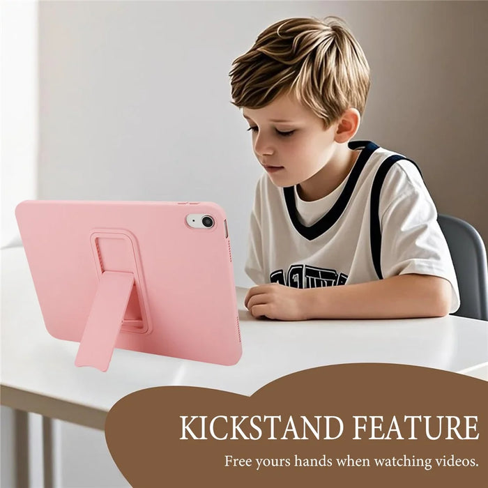 For iPad (2025) / 10.9 (2022) Case TPU + PC Skin-Friendly Kickstand Tablet Cover - Pink - 3