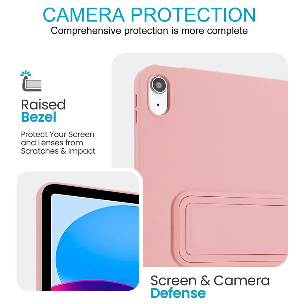 For iPad (2025) / 10.9 (2022) Case TPU + PC Skin-Friendly Kickstand Tablet Cover - Pink - 5