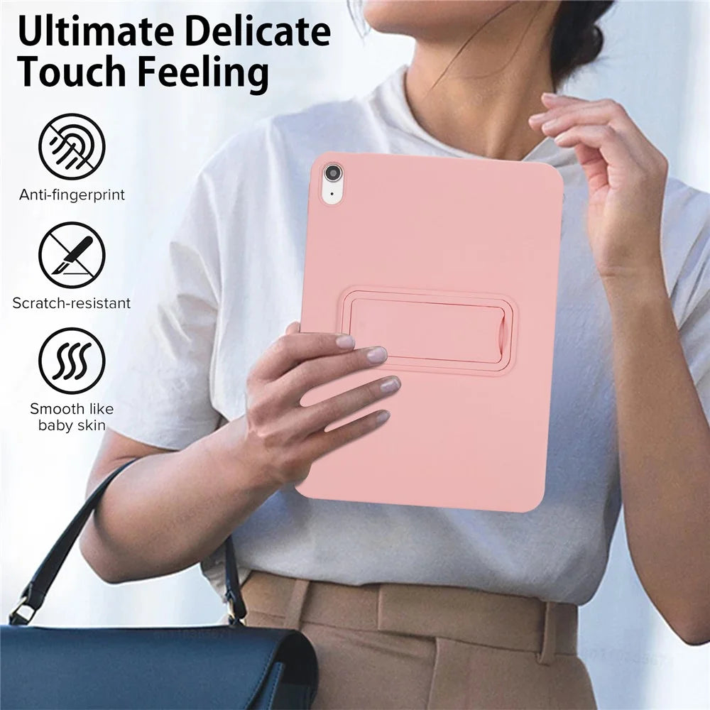 For iPad (2025) / 10.9 (2022) Case TPU + PC Skin-Friendly Kickstand Tablet Cover - Pink - 6
