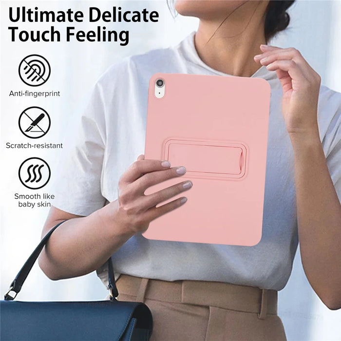 For iPad (2025) / 10.9 (2022) Case TPU + PC Skin-Friendly Kickstand Tablet Cover - Pink - 6