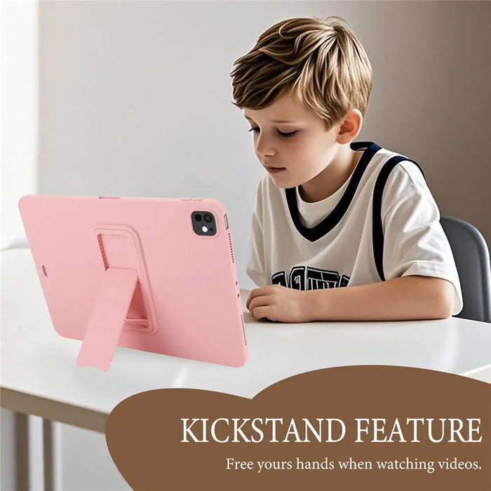 For iPad Pro 11 (2025) / 11 (2024) Case TPU + PC Skin-Friendly Kickstand Tablet Cover - Pink - 3