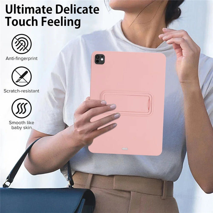 For iPad Pro 11 (2025) / 11 (2024) Case TPU + PC Skin-Friendly Kickstand Tablet Cover - Pink - 6
