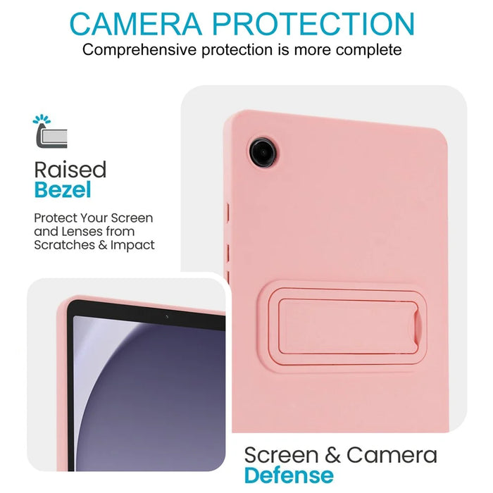 For Samsung Galaxy Tab A9 Case TPU + PC Skin-Friendly Kickstand Tablet Cover - Pink - 5