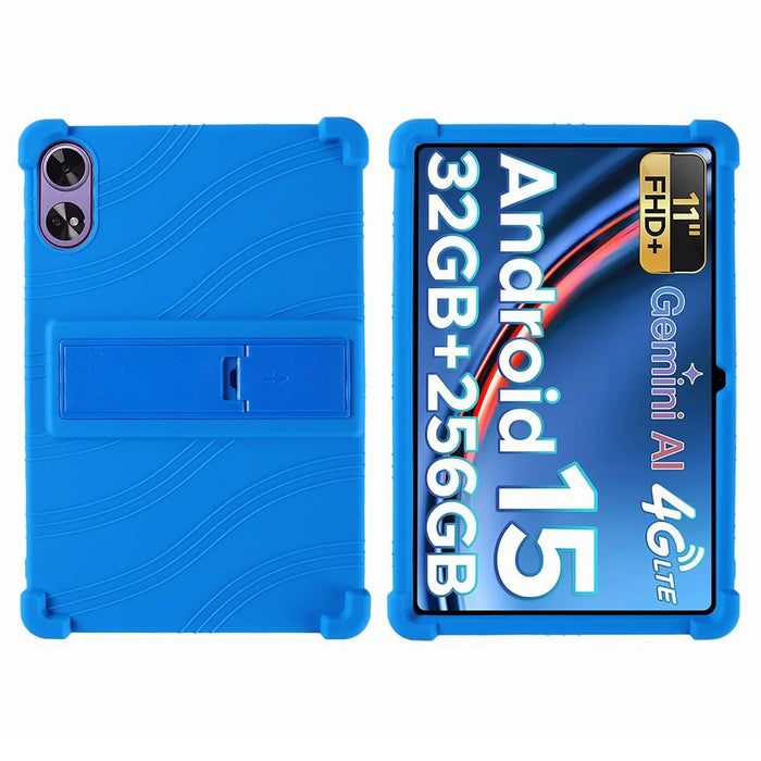 For Doogee Tab G6+ Case Adjustable Kickstand Silicone Tablet Protective Cover - Dark Blue - 1