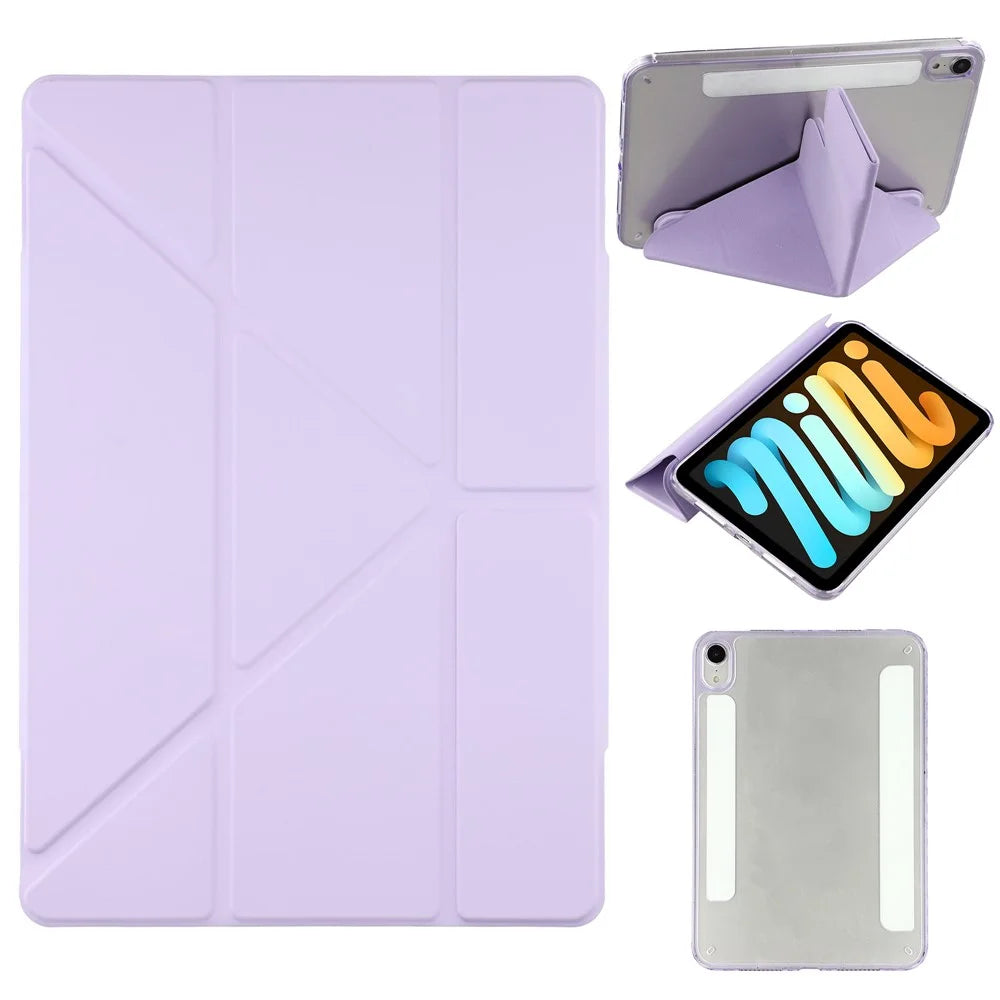 For iPad mini (2024)  /  (2021) Case Magnetic Dual Clasp PU TPU Acrylic Origami Stand Tablet Cover - Purple - 1