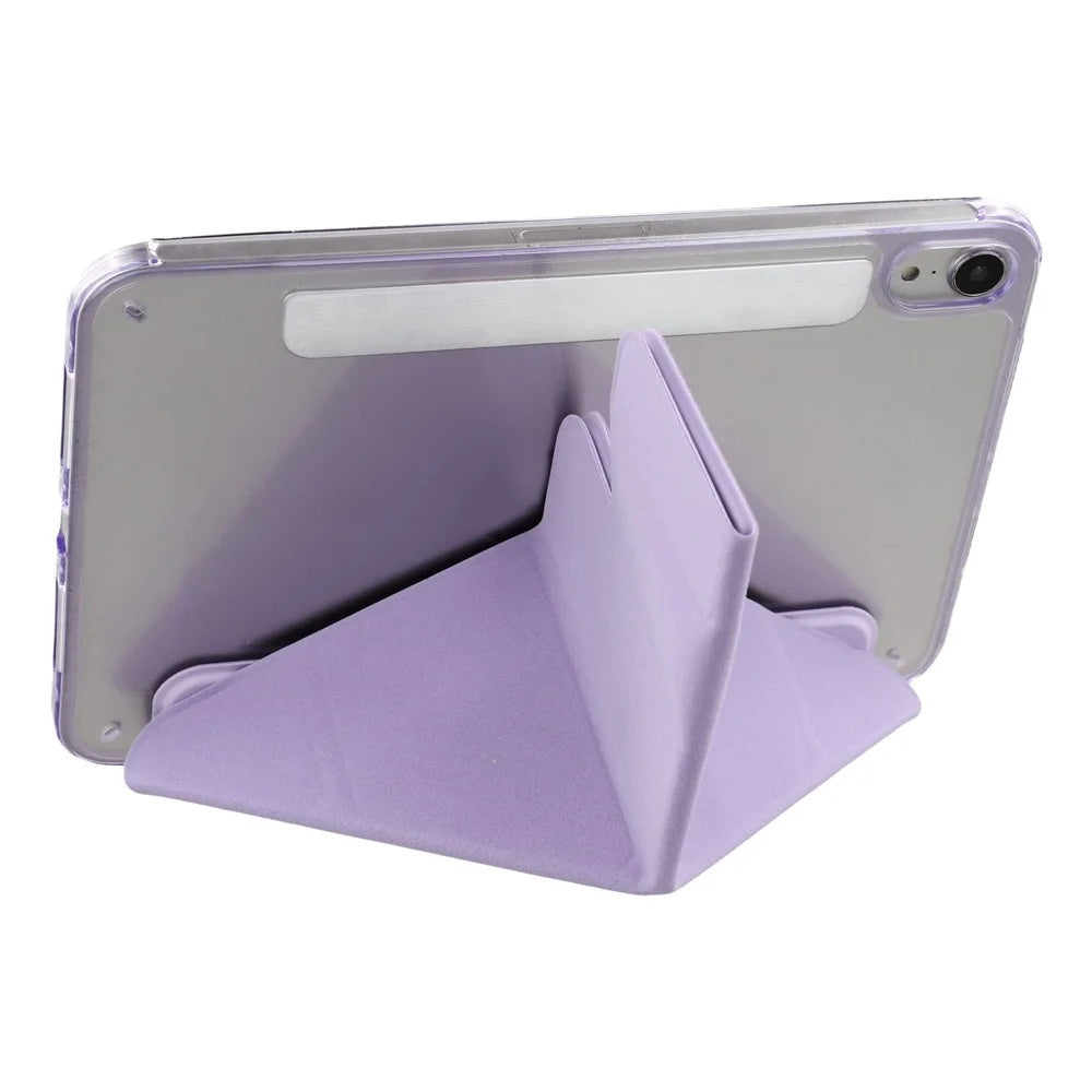 For iPad mini (2024)  /  (2021) Case Magnetic Dual Clasp PU TPU Acrylic Origami Stand Tablet Cover - Purple - 2
