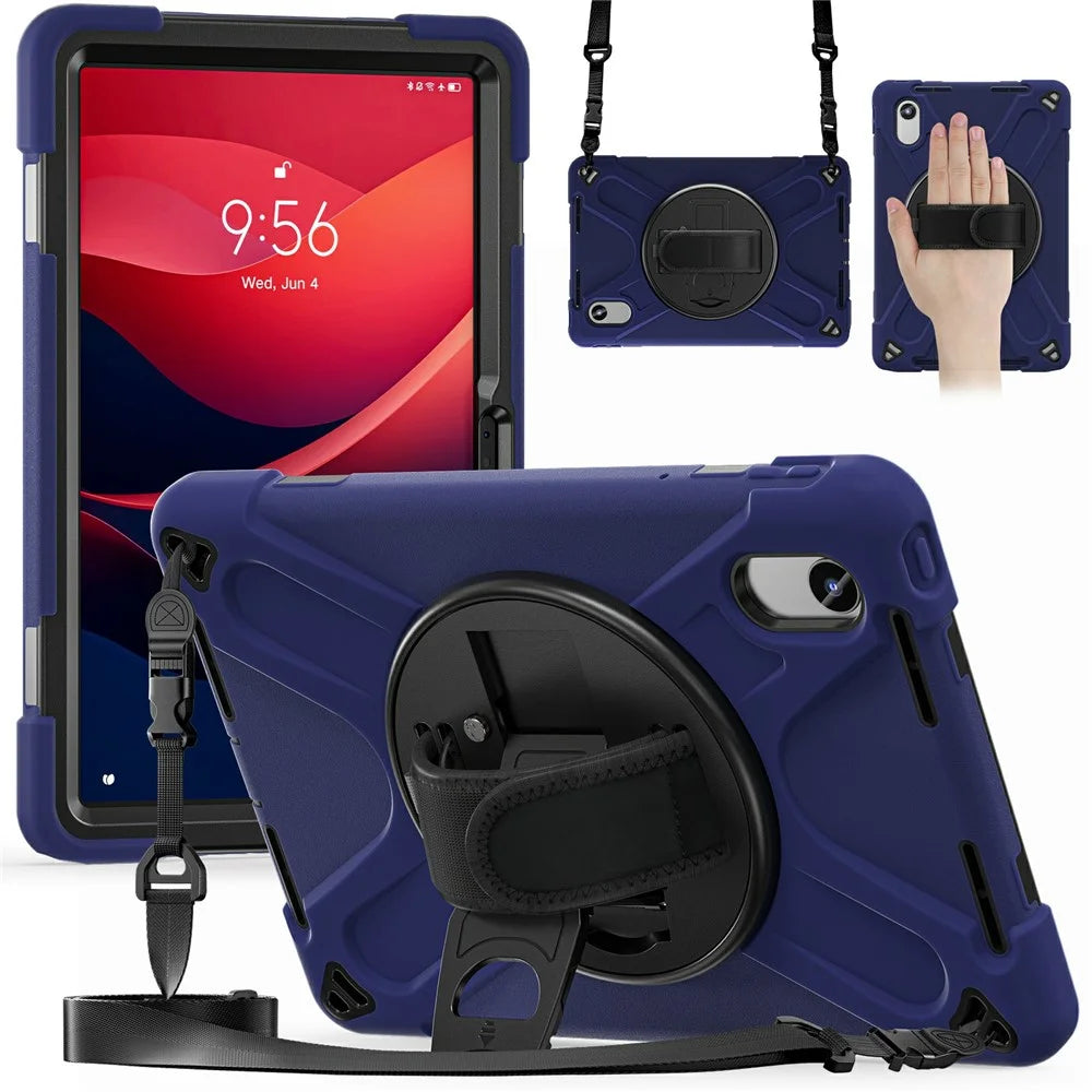 Kickstand Case for Motorola Moto Pad 60 Neo / Moto Pad (2026) / Lenovo Pad 11 2025 / 2024 / Tab K11 Gen 2 / Idea Tab / K11 / P11 Gen 2 / M11 / Zhaoyang K10 with Strap - Navy Blue - 1