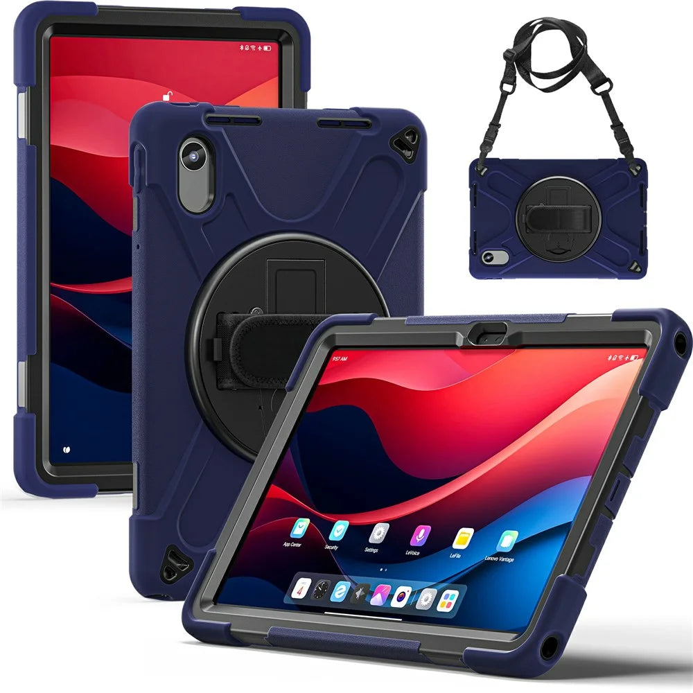 Kickstand Case for Motorola Moto Pad 60 Neo / Moto Pad (2026) / Lenovo Pad 11 2025 / 2024 / Tab K11 Gen 2 / Idea Tab / K11 / P11 Gen 2 / M11 / Zhaoyang K10 with Strap - Navy Blue - 2