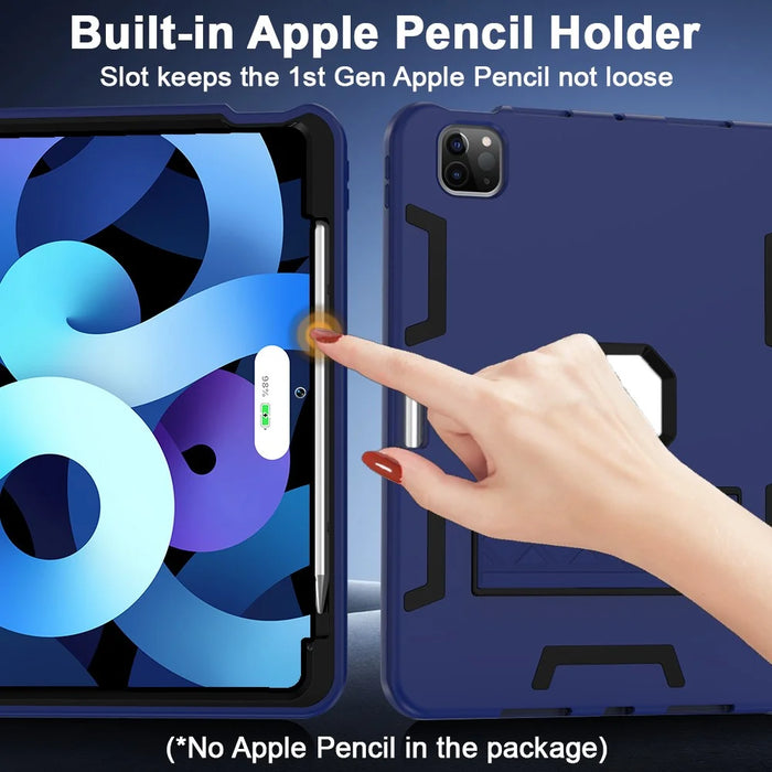For iPad Pro 13 (2025) / 13 (2024) Case Silicone + PC Kickstand Tablet Cover with Pencil Holder - Navy Blue / Black - 4