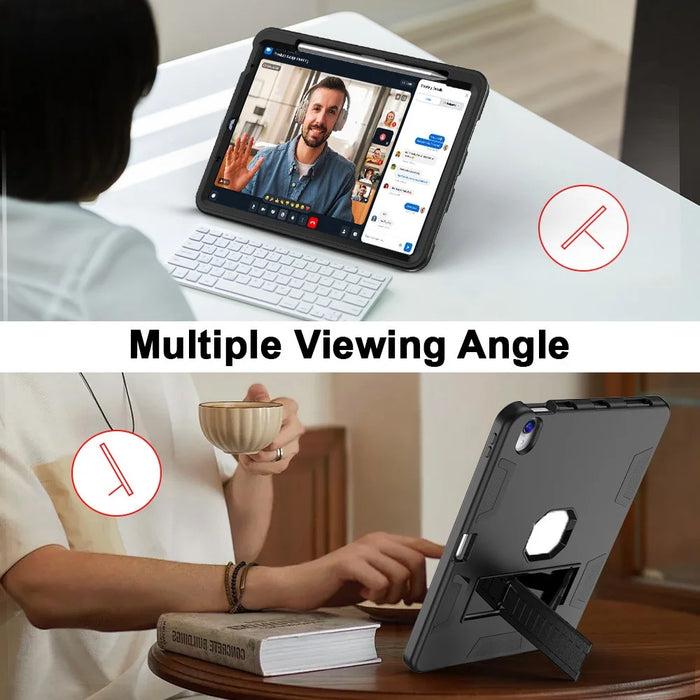 For iPad (2025) / iPad 10.9 (2022) Case Silicone + PC Kickstand Tablet Cover with Pencil Holder - Black - 3