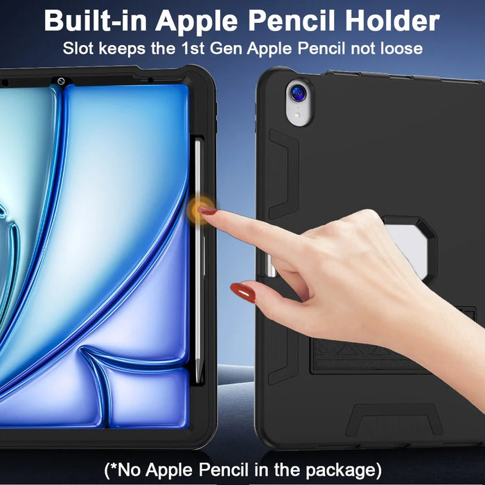 For iPad (2025) / iPad 10.9 (2022) Case Silicone + PC Kickstand Tablet Cover with Pencil Holder - Black - 4