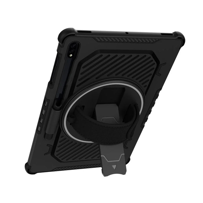Kickstand Case for Samsung Galaxy Tab S10+ / S9+ / S8+ / S7+ / S7 FE PC + TPU Shockproof Tablet Cover with Hand Strap / Pen Slot - Black - 6