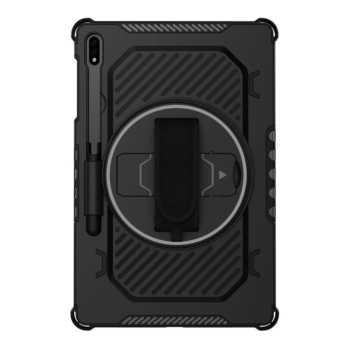 Kickstand Case for Samsung Galaxy Tab S10+ / S9+ / S8+ / S7+ / S7 FE PC + TPU Shockproof Tablet Cover with Hand Strap / Pen Slot - Black - 7