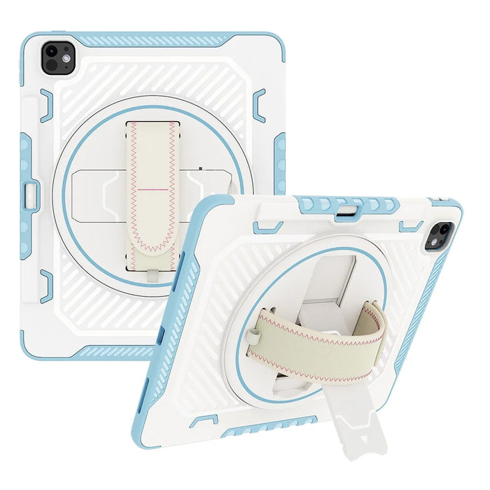 For iPad Pro 13 (2025) / 13 (2024) Case Kickstand PC + TPU Shockproof Tablet Cover with Hand Strap / Pen Slot - Blue - 1