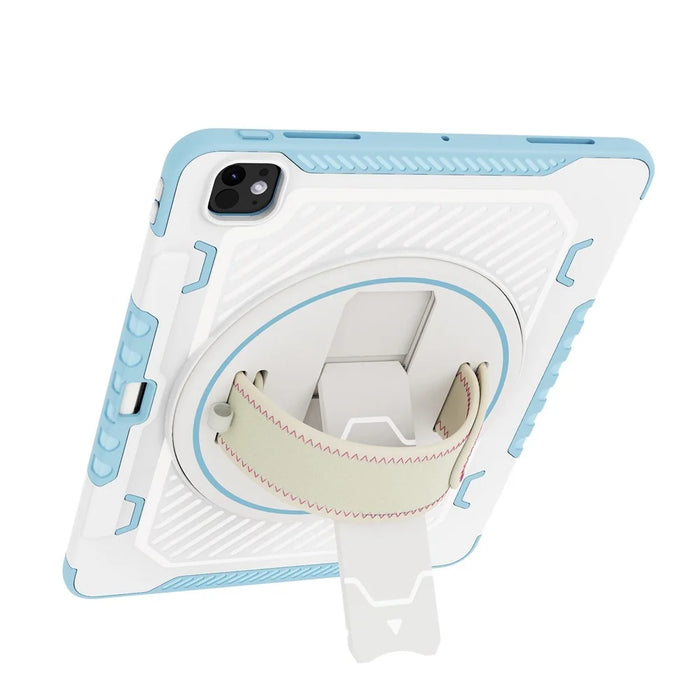 For iPad Pro 13 (2025) / 13 (2024) Case Kickstand PC + TPU Shockproof Tablet Cover with Hand Strap / Pen Slot - Blue - 2