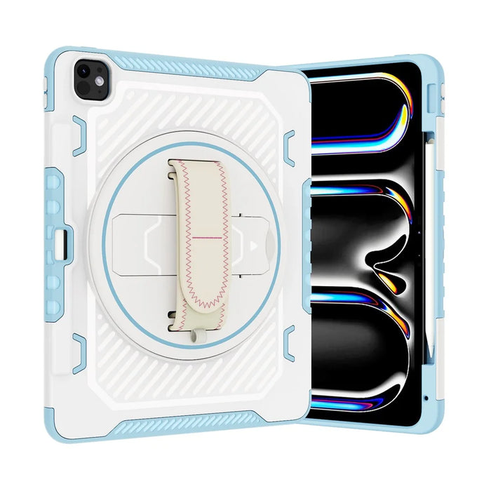 For iPad Pro 13 (2025) / 13 (2024) Case Kickstand PC + TPU Shockproof Tablet Cover with Hand Strap / Pen Slot - Blue - 4
