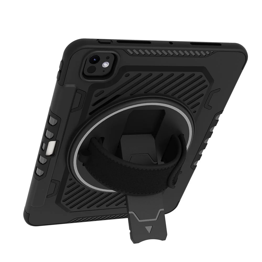 For iPad Pro 11 (2025) / 11 (2024) Case Kickstand PC + TPU Shockproof Tablet Cover with Hand Strap / Pen Slot - Black - 6