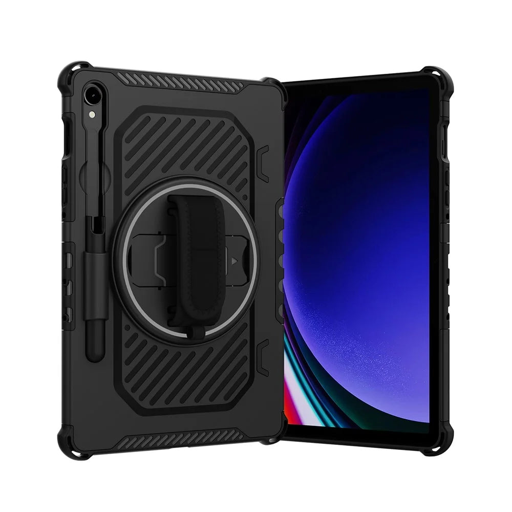 Kickstand Case for Samsung Galaxy Tab S10 FE / S10 Lite / S9 FE / S9 / S8 / S7 PC + TPU Shockproof Tablet Cover with Hand Strap / Pen Slot - Black - 2