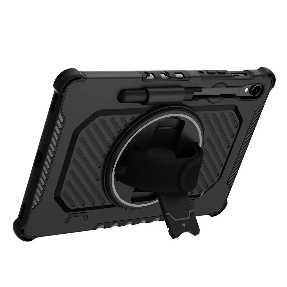 Kickstand Case for Samsung Galaxy Tab S10 FE / S10 Lite / S9 FE / S9 / S8 / S7 PC + TPU Shockproof Tablet Cover with Hand Strap / Pen Slot - Black - 3