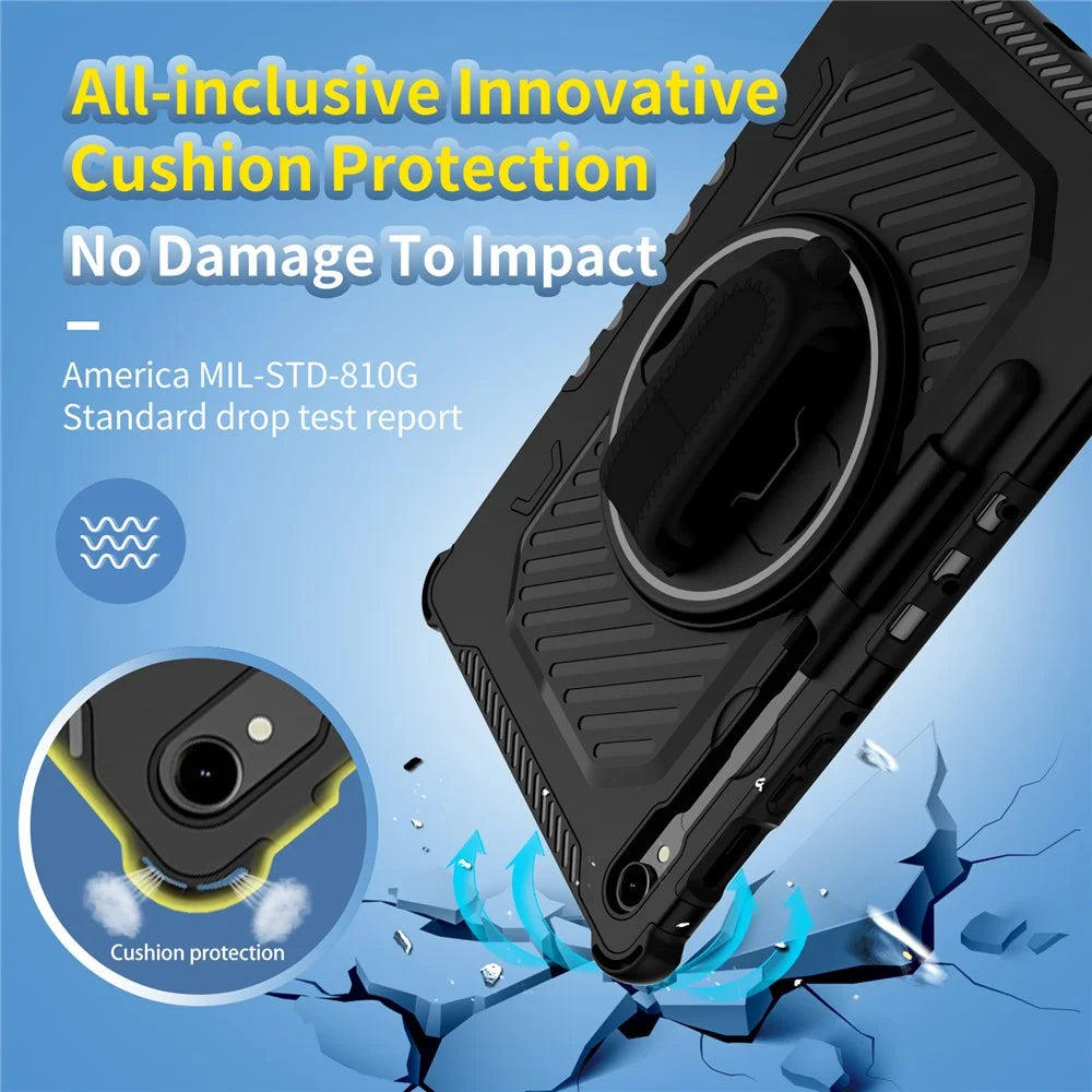 Kickstand Case for Samsung Galaxy Tab S10 FE / S10 Lite / S9 FE / S9 / S8 / S7 PC + TPU Shockproof Tablet Cover with Hand Strap / Pen Slot - Black - 4