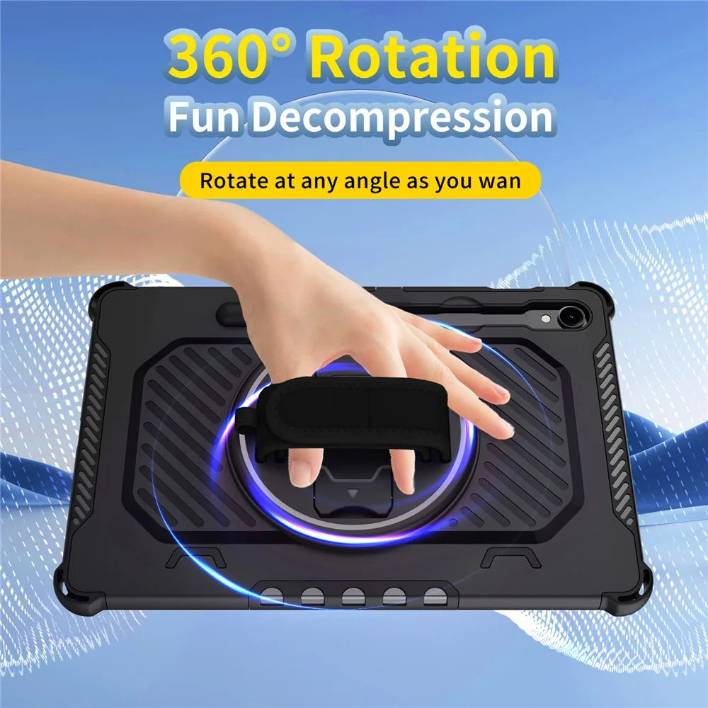 Kickstand Case for Samsung Galaxy Tab S10 FE / S10 Lite / S9 FE / S9 / S8 / S7 PC + TPU Shockproof Tablet Cover with Hand Strap / Pen Slot - Black - 5
