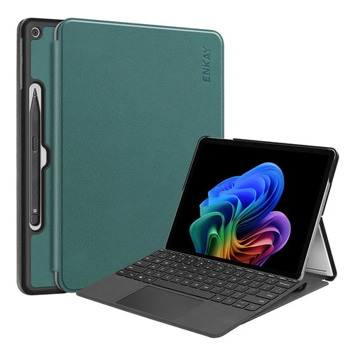 ENKAY HAT PRINCE For Microsoft Surface Pro 12inch Case PU Leather + PC Protective Cover with Stand - Blackish Green - 1