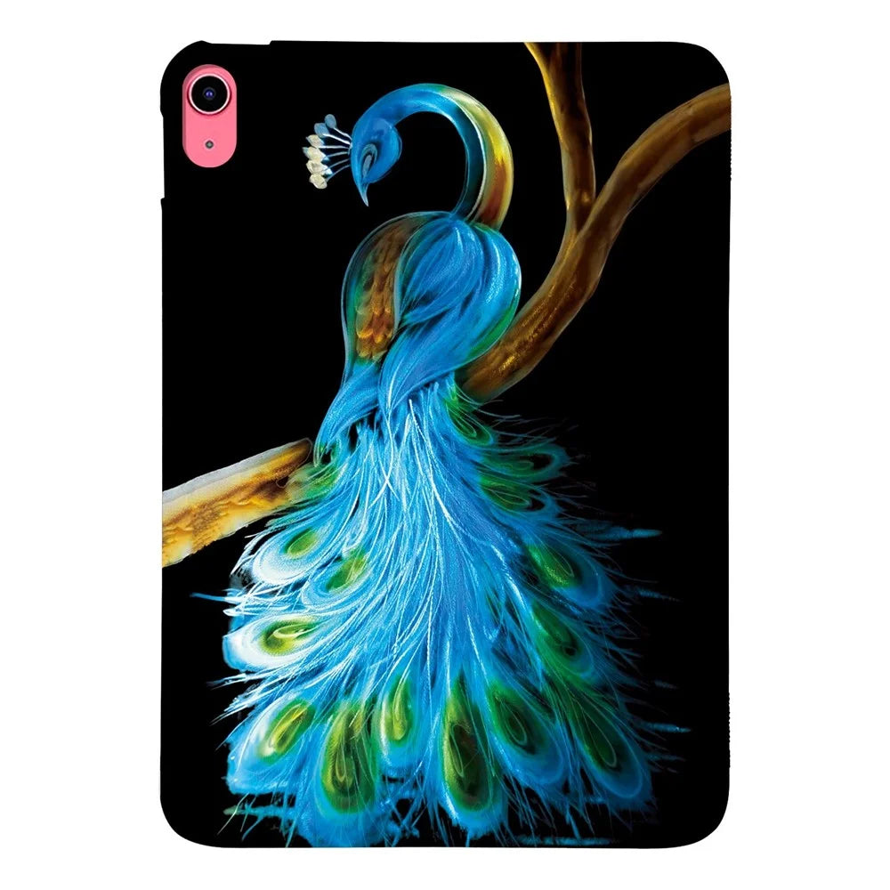 For iPad (2025)  /  10.9 (2022) Case Pattern Printing Slim Soft TPU Tablet Cover - Peacock - 1