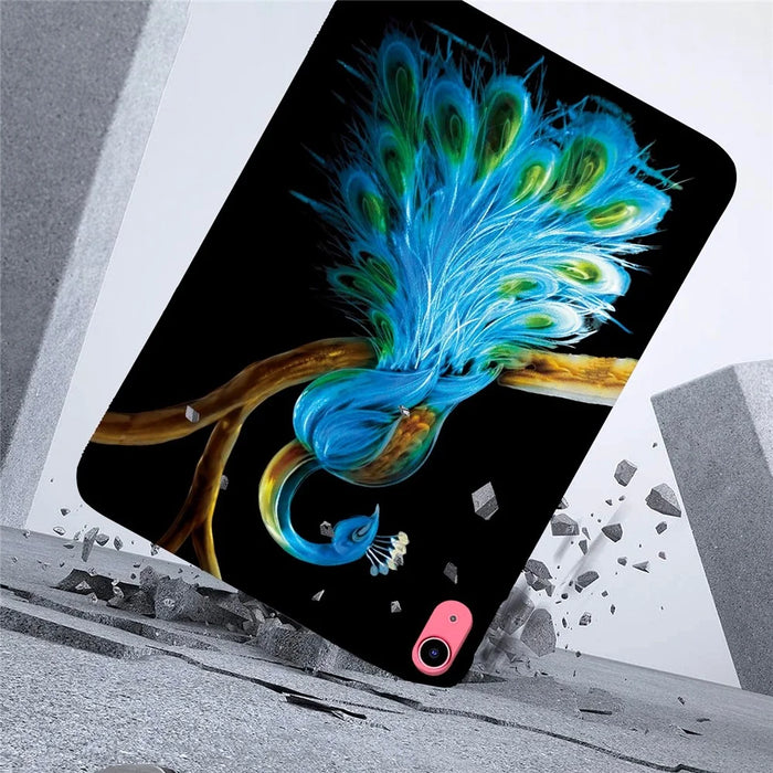 For iPad (2025)  /  10.9 (2022) Case Pattern Printing Slim Soft TPU Tablet Cover - Peacock - 3