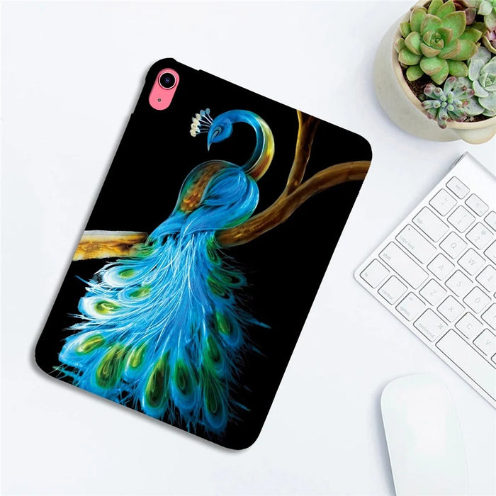 For iPad (2025)  /  10.9 (2022) Case Pattern Printing Slim Soft TPU Tablet Cover - Peacock - 4