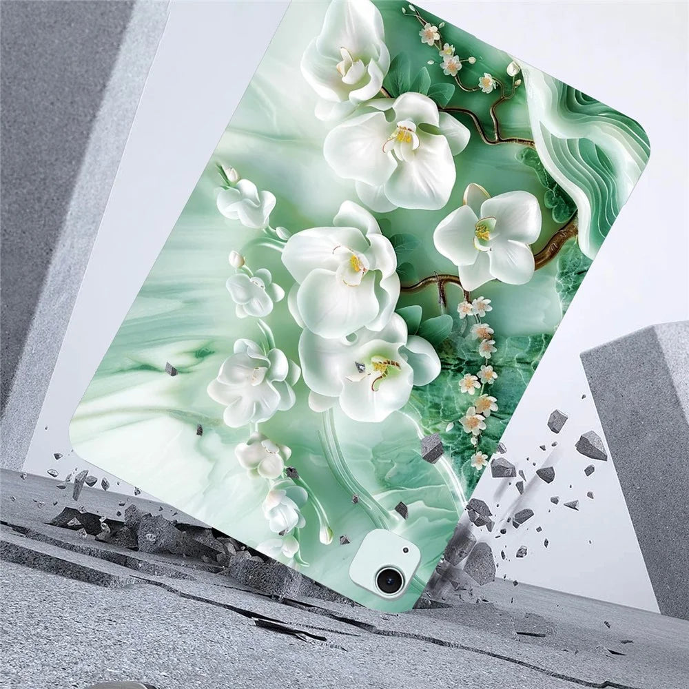 Tablet Case For iPad Air 13 (2026) / (2025) / (2024) / Pro 12.9 (2022) / (2021) / (2020) / (2018) Pattern Printing Slim Soft TPU Cover - Jade Flower - 3