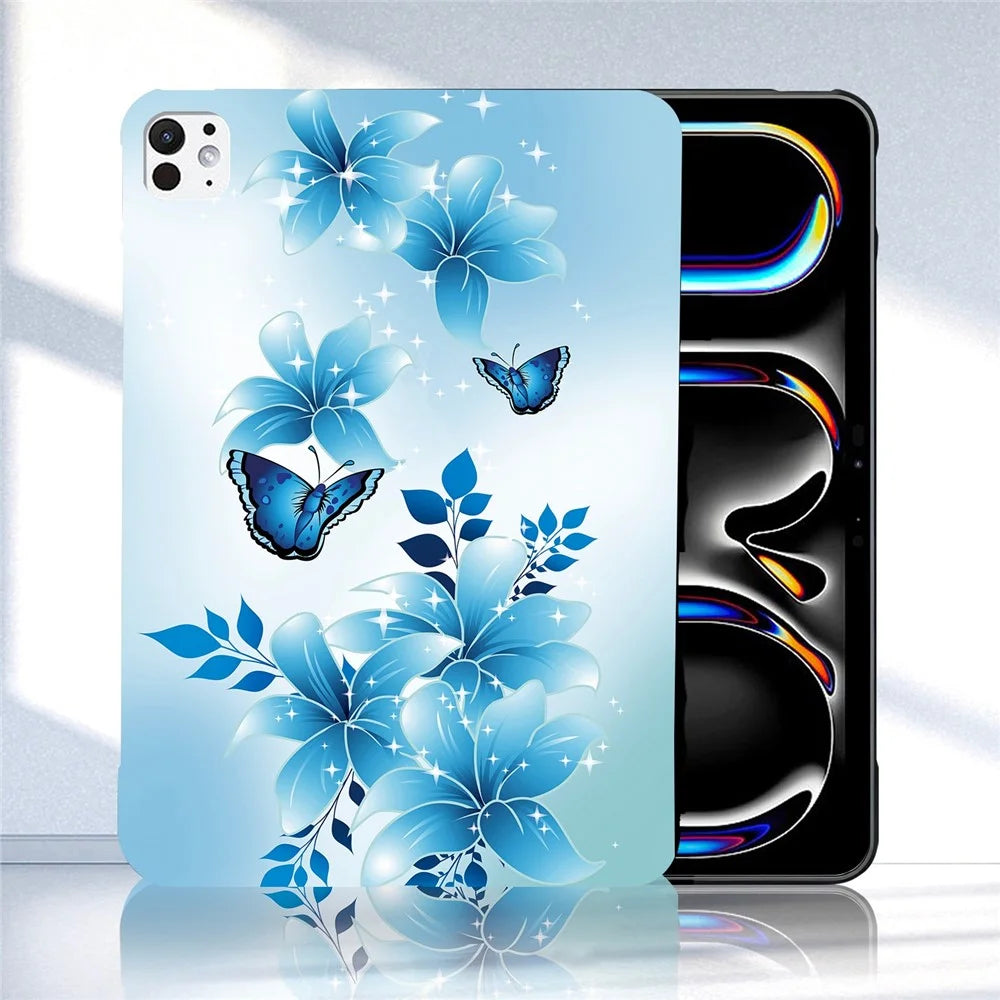 For iPad Pro 13 (2025) / 13 (2024) Case Pattern Printing Slim Soft TPU Tablet Cover - Blue Butterfly - 2