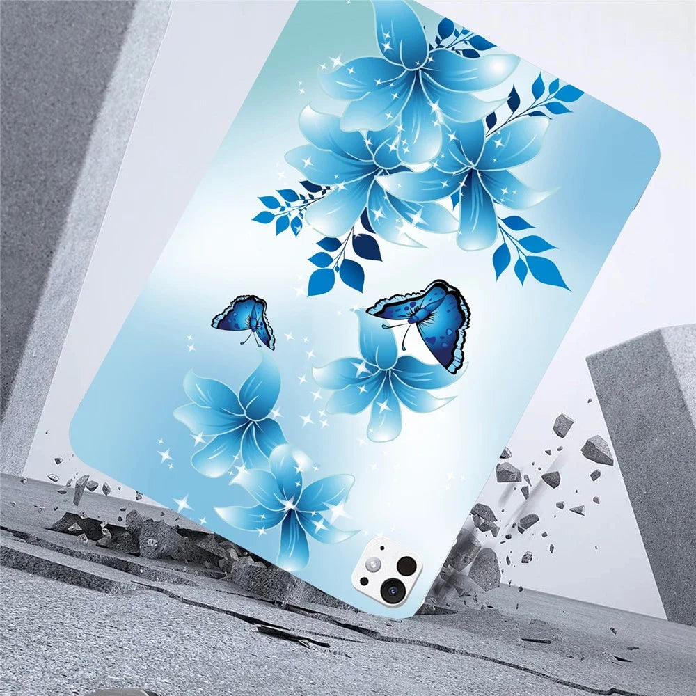 For iPad Pro 13 (2025) / 13 (2024) Case Pattern Printing Slim Soft TPU Tablet Cover - Blue Butterfly - 3