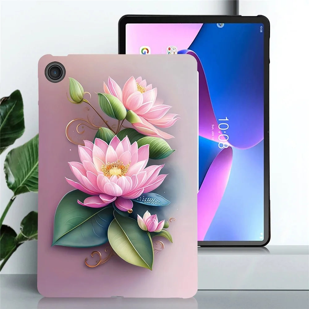 For Lenovo Tab 10.1 (2025) TB311XU  /  Zhaoyang K10C Case Pattern Printing Slim Soft TPU Tablet Cover - Lotus - 2