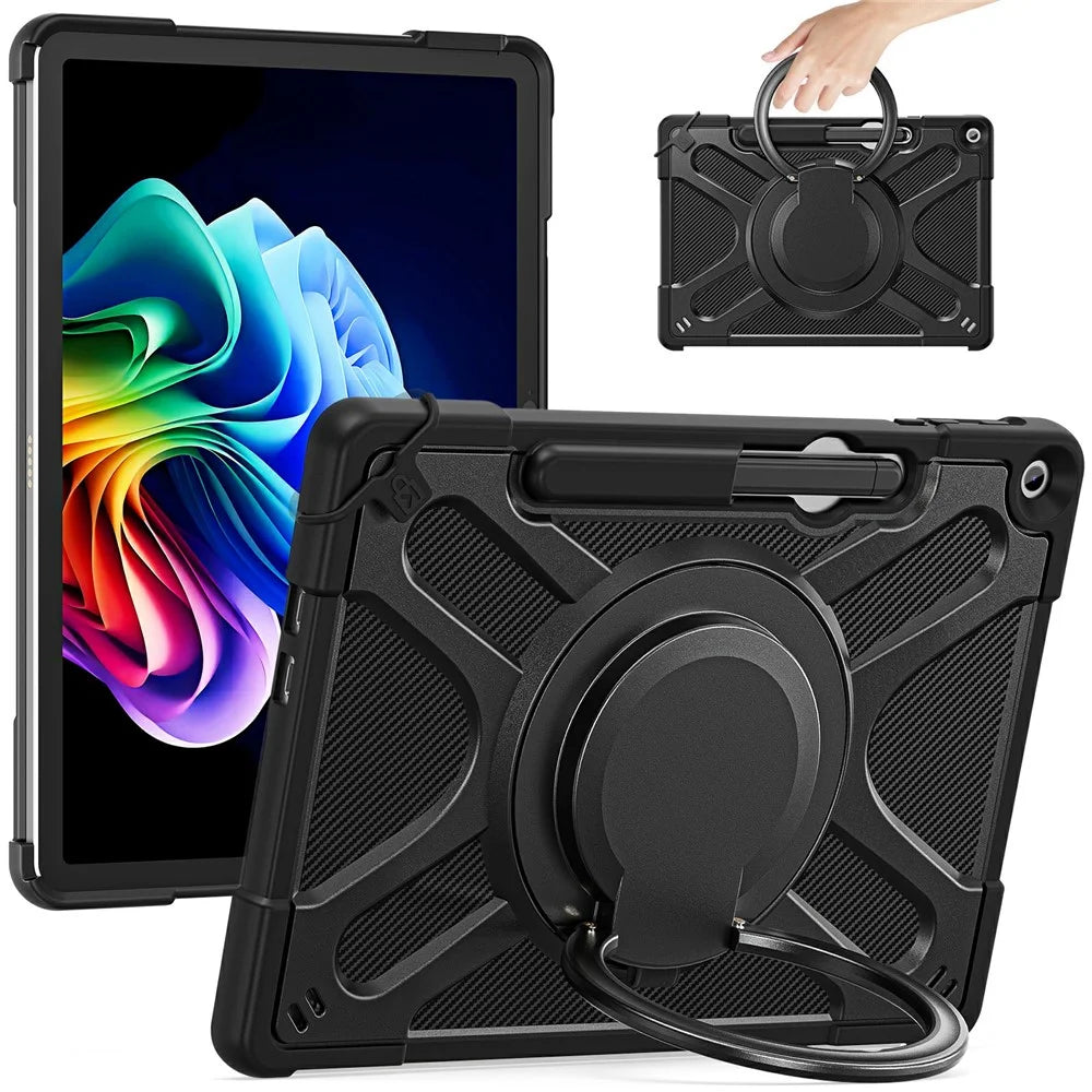 For Microsoft Surface Pro 12inch Case Silicone + PC Tablet Cover with Rotating Hand Grip Kickstand - Black - 1
