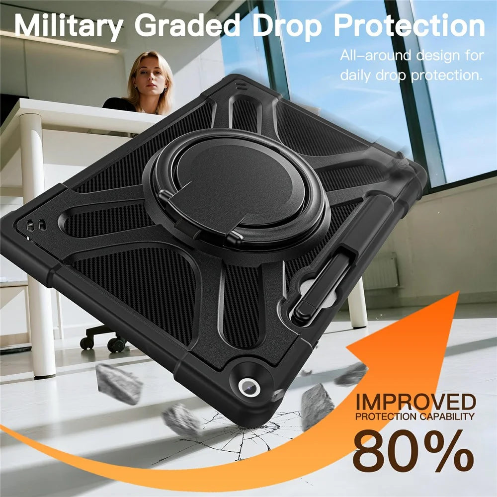 For Microsoft Surface Pro 12inch Case Silicone + PC Tablet Cover with Rotating Hand Grip Kickstand - Black - 5