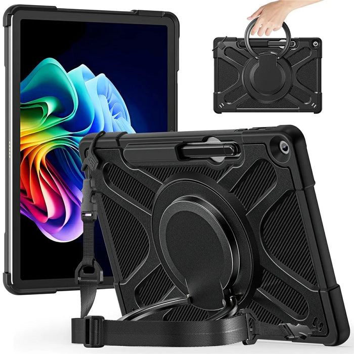 For Microsoft Surface Pro 12inch Case with Shoulder Strap Rotating Kickstand Silicone + PC Tablet Cover - Black - 1