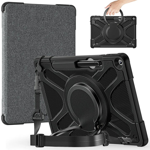 For Microsoft Surface Pro 12inch Case with Shoulder Strap Rotating Kickstand Silicone + PC Tablet Cover - Black - 2