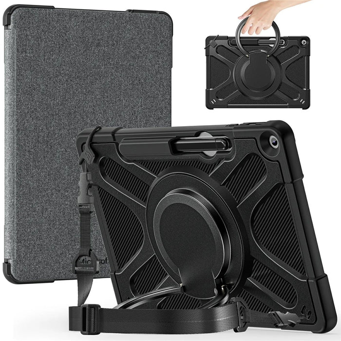 For Microsoft Surface Pro 12inch Case with Shoulder Strap Rotating Kickstand Silicone + PC Tablet Cover - Black - 2