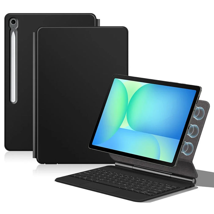For Samsung Galaxy Tab S10 FE+ Floating Magnetic Bluetooth-Compatible Keyboard (Arabic) + Leather Tablet Case - 1