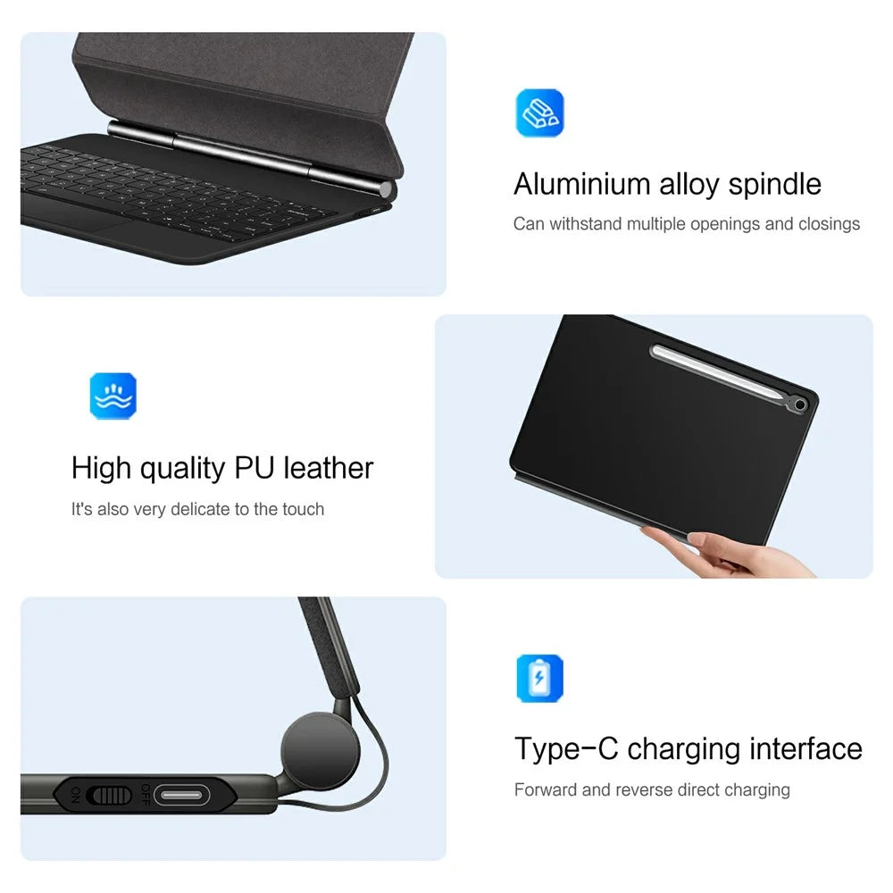 For Samsung Galaxy Tab S10 FE+ Magnetic Floating Bluetooth-Compatible Keyboard (English) + Leather Tablet Case - 7