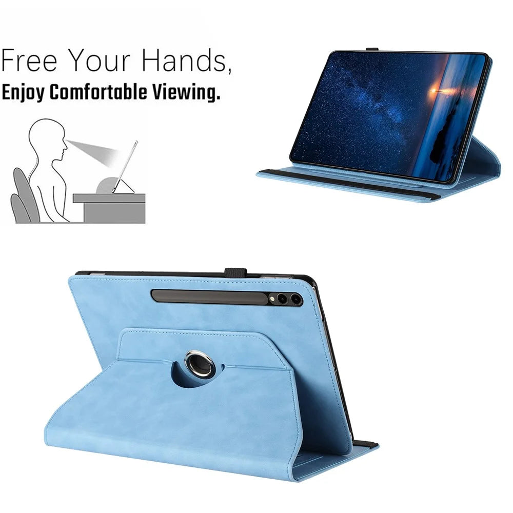 Tablet Case For Samsung Galaxy Tab S10+ / S9+ / S9 FE+ Rotating Stand Solid Color PU Leather Cover - Sky Blue - 6