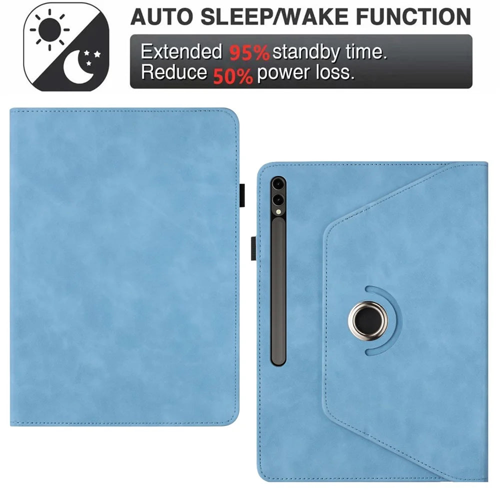 Tablet Case For Samsung Galaxy Tab S10+ / S9+ / S9 FE+ Rotating Stand Solid Color PU Leather Cover - Sky Blue - 7