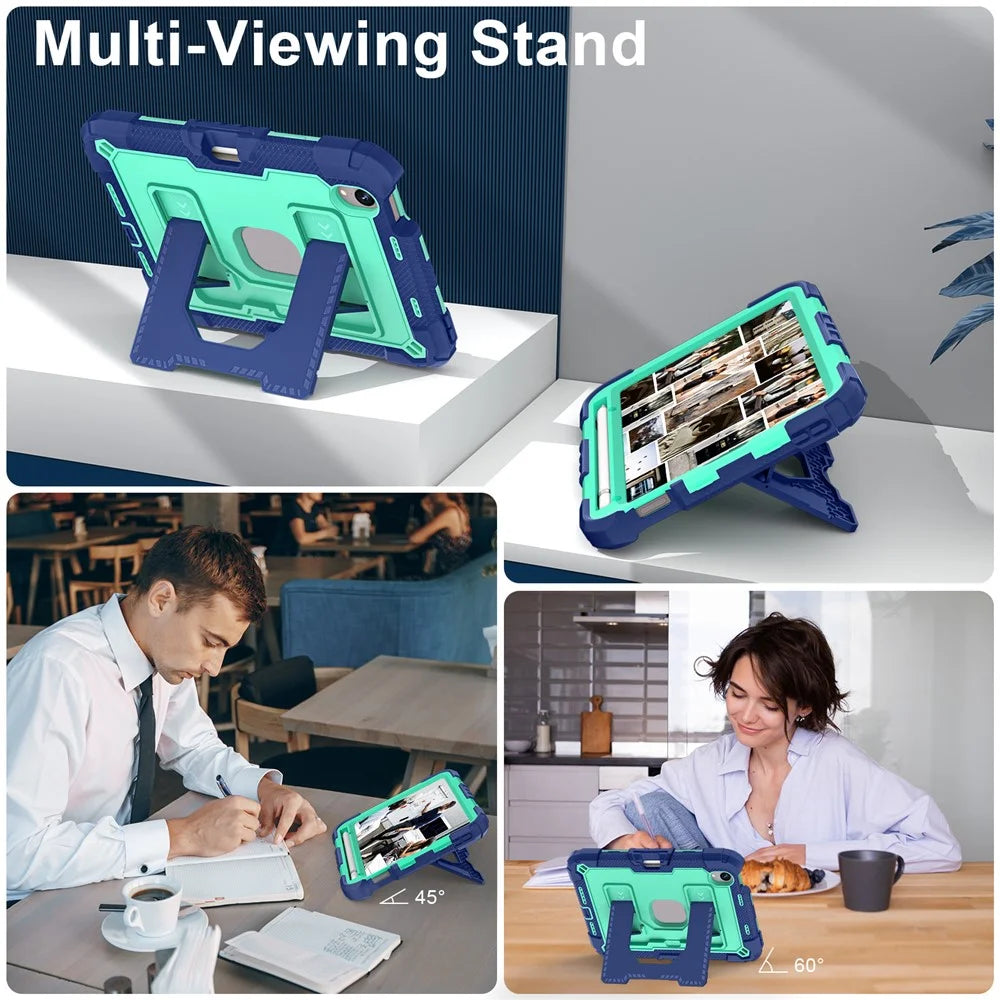 For iPad mini (2024) / (2021) Anti Drop PC + Silicone Tablet Cover with Kickstand and Pen Slot - Navy Blue+Mint Green - 5