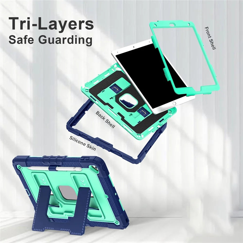 Tablet Case with Kickstand for iPad 10.2 (2021) / (2020) / (2019) Anti Drop PC + Silicone Cover - Navy Blue+Mint Green - 2