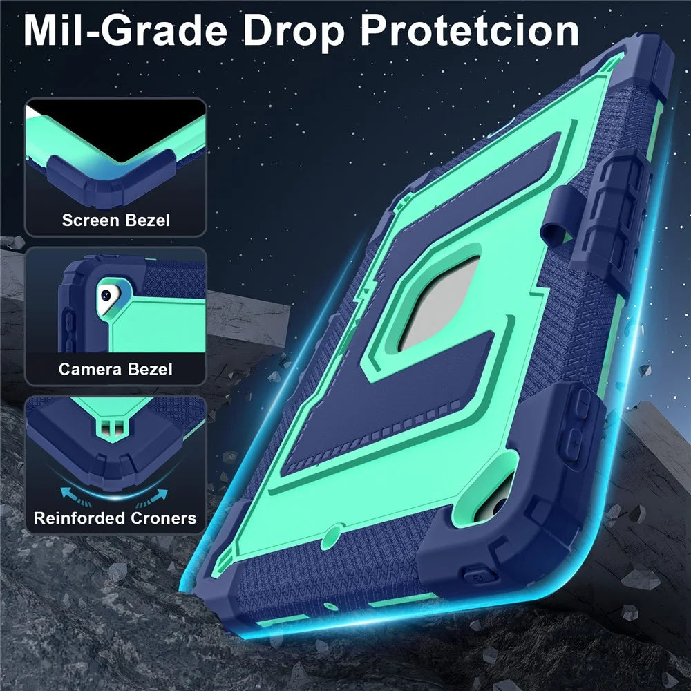 Tablet Case with Kickstand for iPad 10.2 (2021) / (2020) / (2019) Anti Drop PC + Silicone Cover - Navy Blue+Mint Green - 3