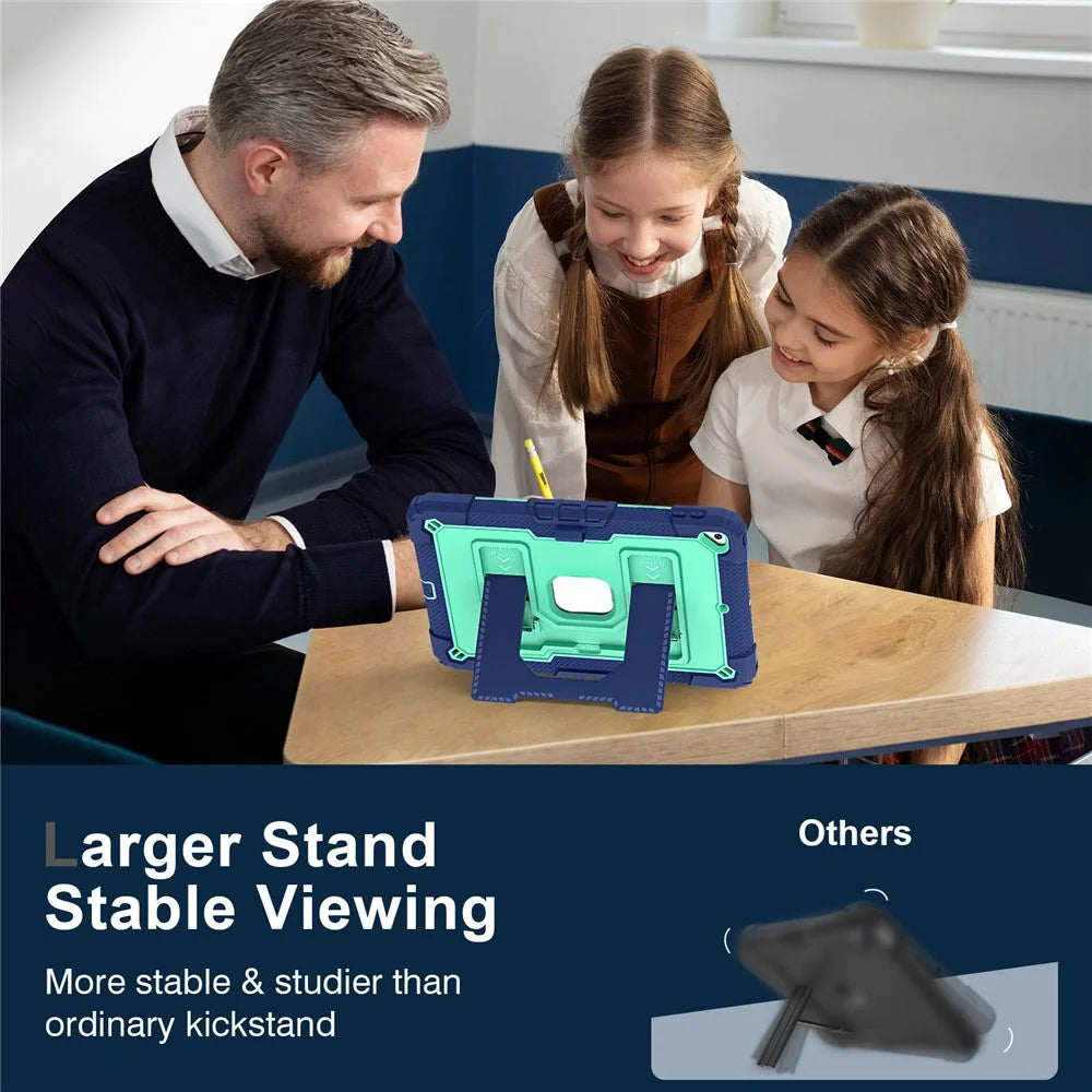 Tablet Case with Kickstand for iPad 10.2 (2021) / (2020) / (2019) Anti Drop PC + Silicone Cover - Navy Blue+Mint Green - 4