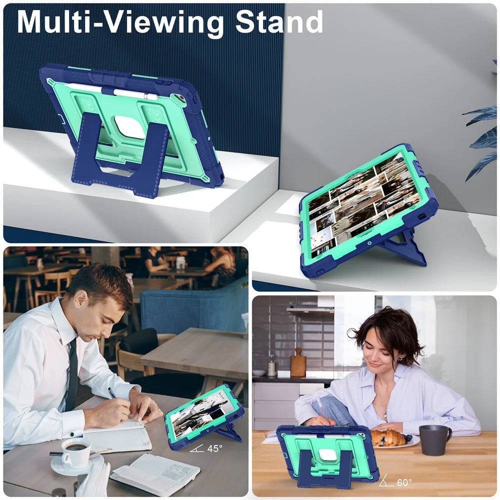Tablet Case with Kickstand for iPad 10.2 (2021) / (2020) / (2019) Anti Drop PC + Silicone Cover - Navy Blue+Mint Green - 5