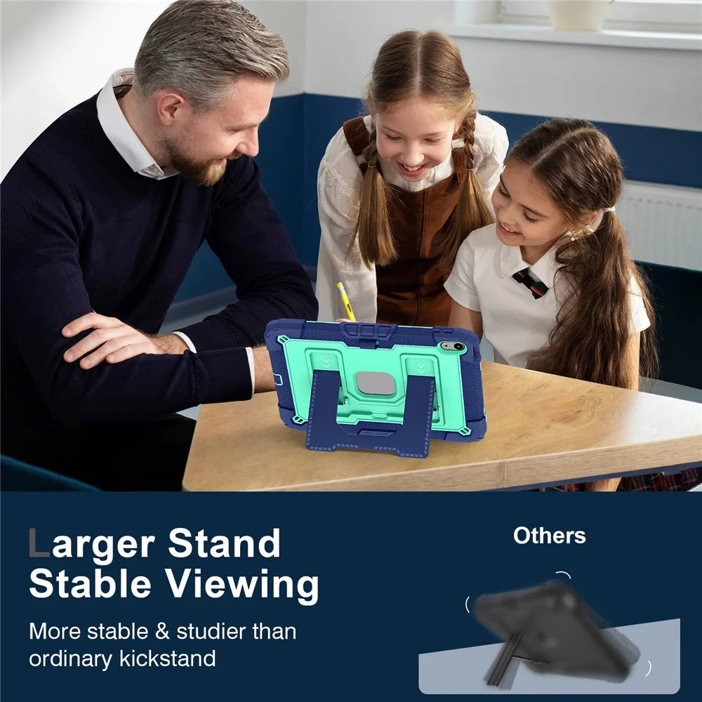 For iPad (2025) / iPad 10.9 (2022) Tablet Case with Kickstand Anti Drop PC + Silicone Cover - Navy Blue+Mint Green - 4