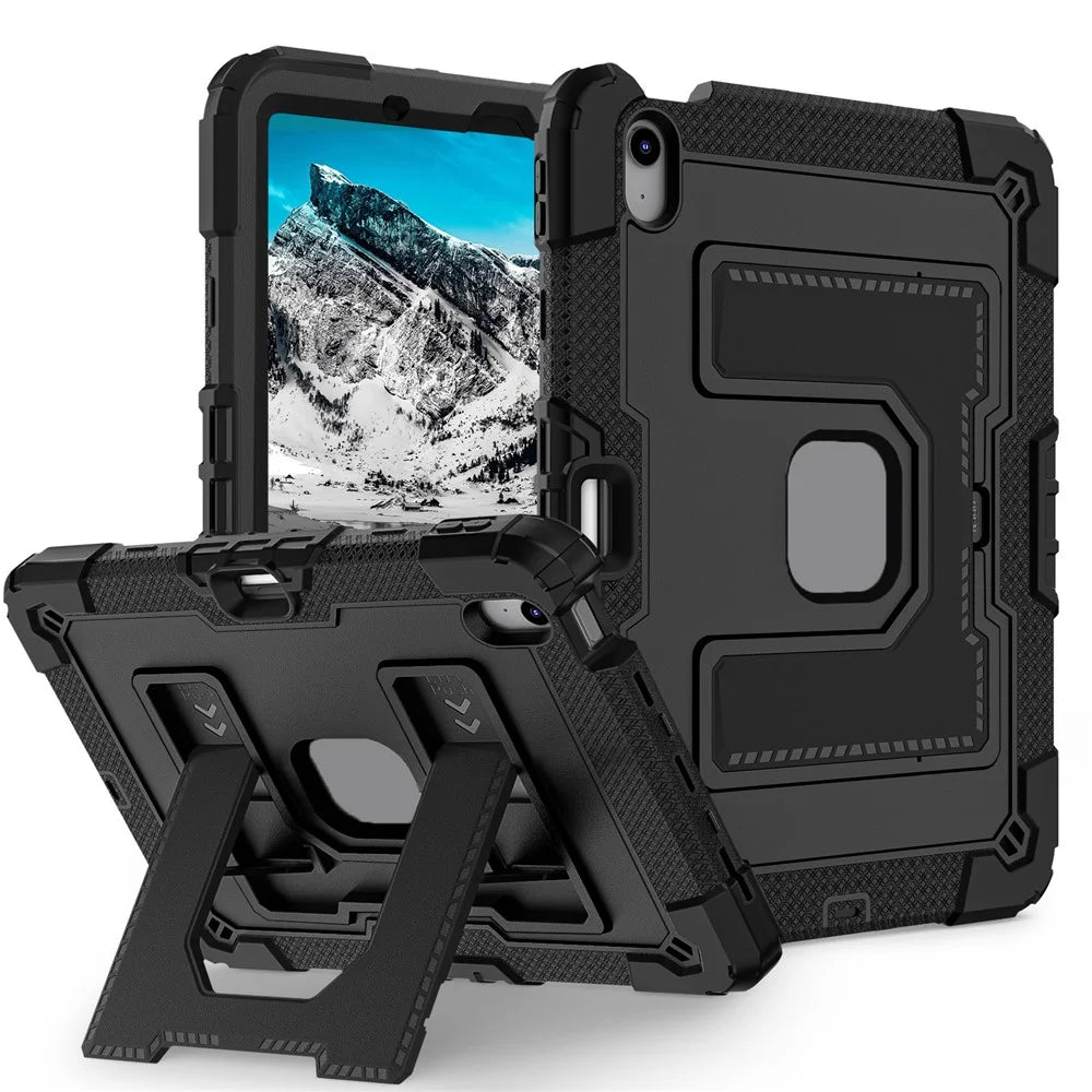 Tablet Case with Kickstand for iPad Air 11 (2026) / (2025) / (2024) / Air (2022) / (2020) Anti Drop PC + Silicone Cover - Black+Black - 1